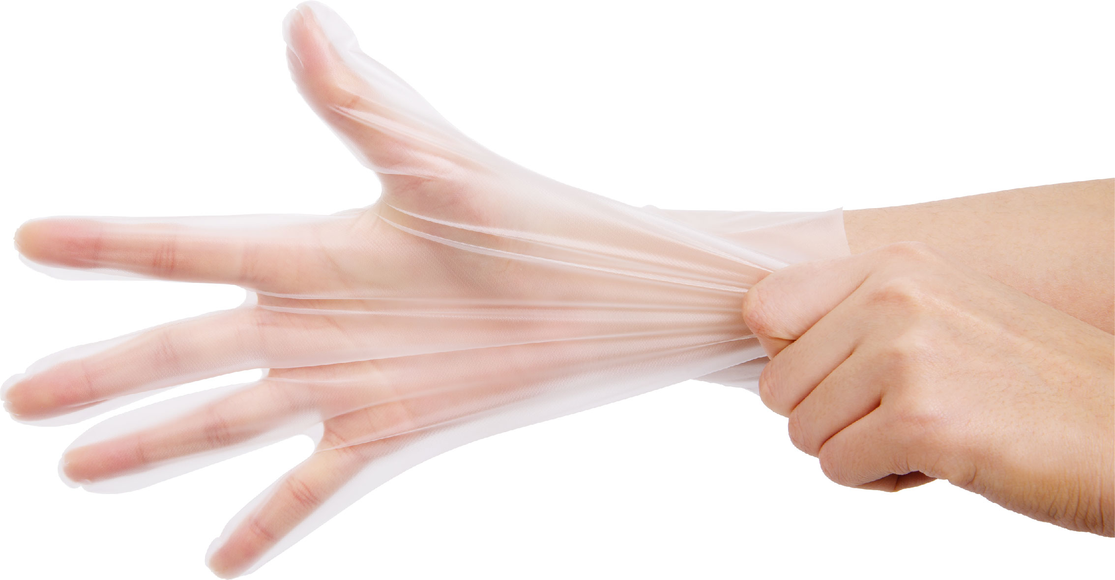 Ambidextrous Strong Stretch Lightweight Powder-Free Clear Plastic Gloves 